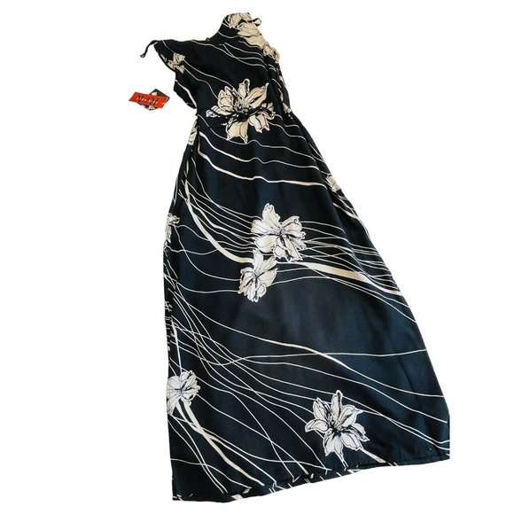 R & K Black Long Tie Back Women size 6 rayon Black Tropical Sequin Beads - Picture 10 of 15